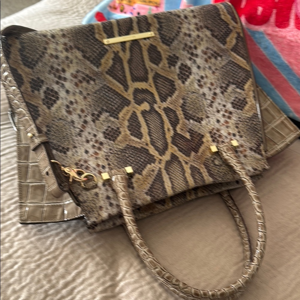Brahmin Brown Satchel with Exotic Snake Print - Picture 7 of 17